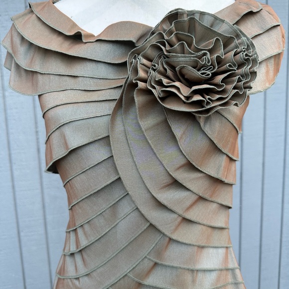 Tadashi Shoji Pleated Iridescent Evening Gown - Picture 5 of 16